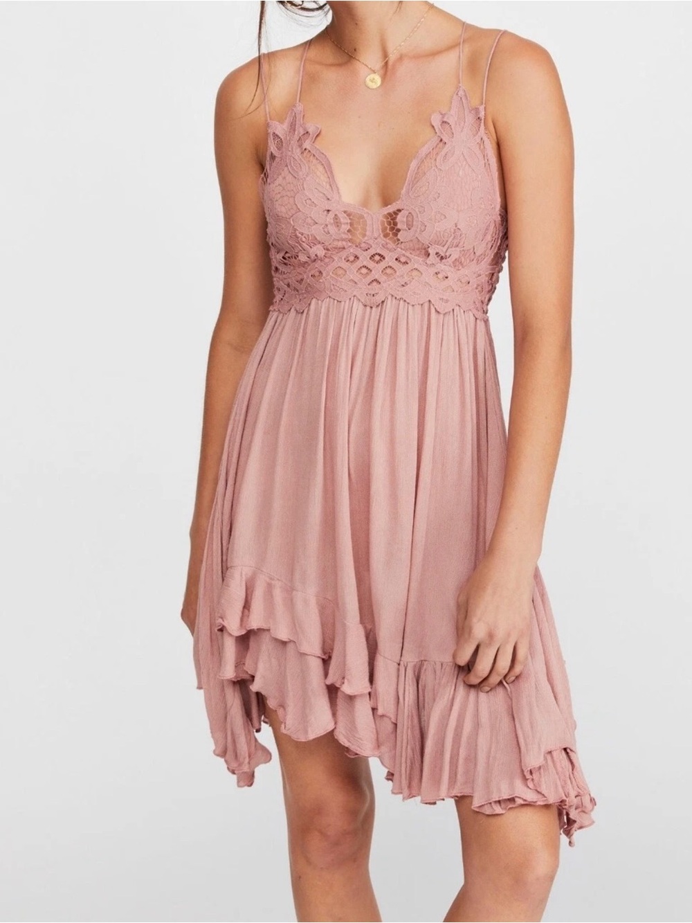 Free People Adella Slip Dress Women’s Size M Rose Pink Lace Boho NWT Festivle